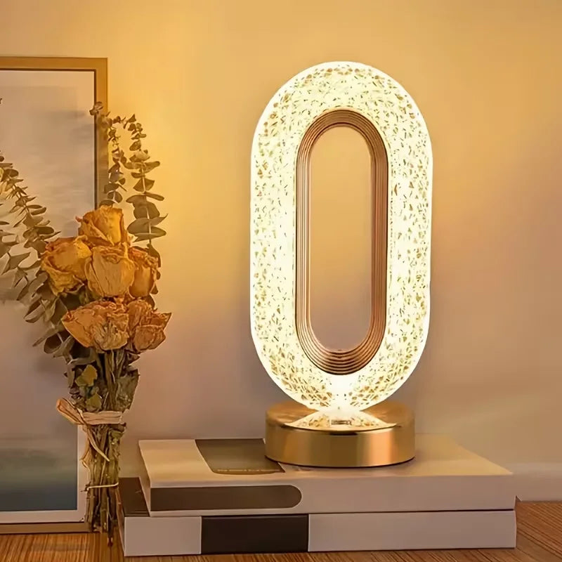 Bedroom Bedside Table Lamp, Rechargeable Touch Light, Crystal Modern Oval Lamp Bedside Table Lamp, Dormitory Living Room Office