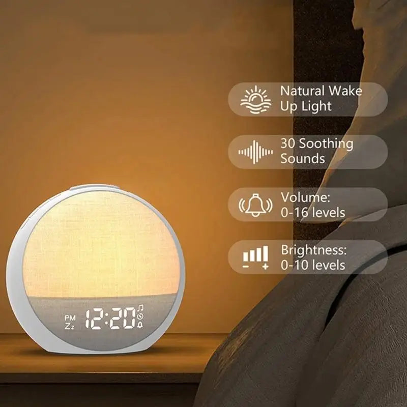 Modern Sunrises Alarm Clock With Brightness Adjustment And 30 Soothings Sound Gentle Wake Up Light Dimmable Clock B03E
