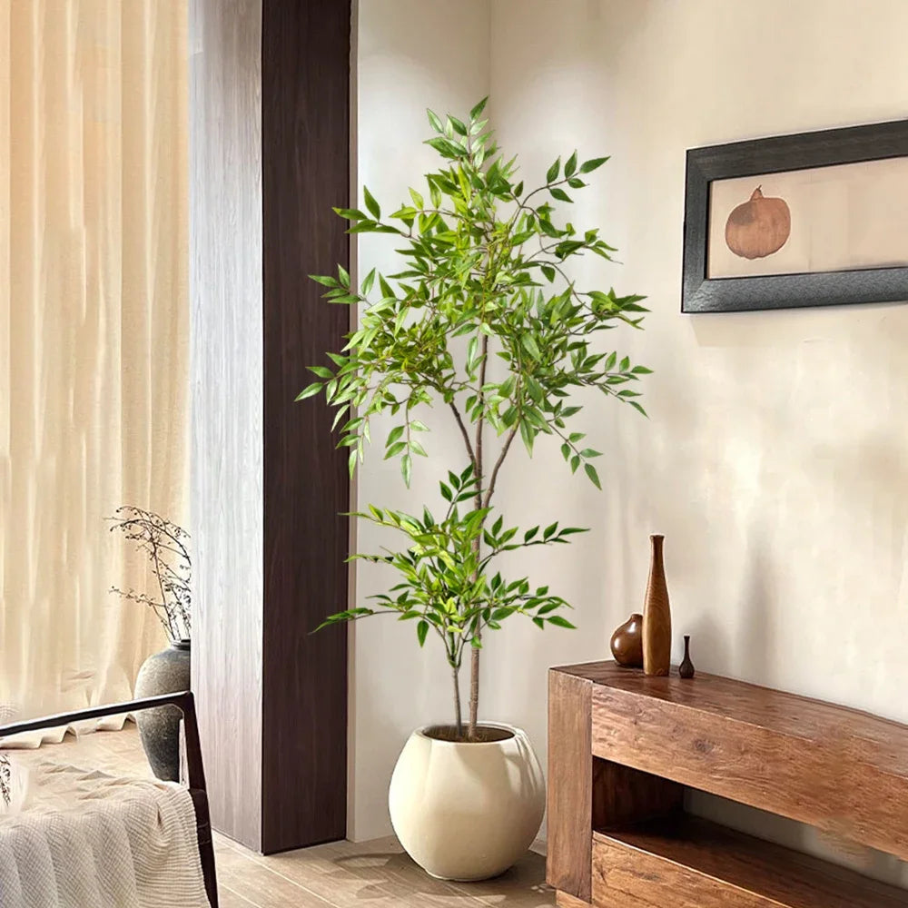 75-110cm Tall Artificial Nandina Plants Fake Tropical Palm Branches Plastic Green Bamboo Leaves For Home Garden Office Decor