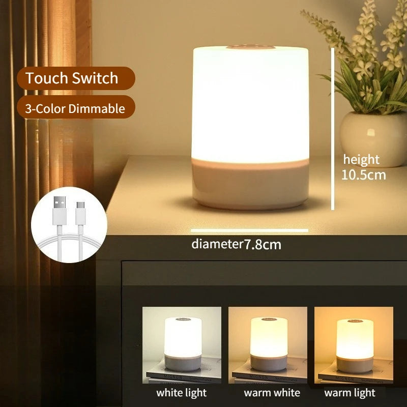 Led Night Lights Touch Bedside Lamp 3-Color Dimmable USB Rechargeable Portable Table Lamps for Bedroom Living Room Office Desk