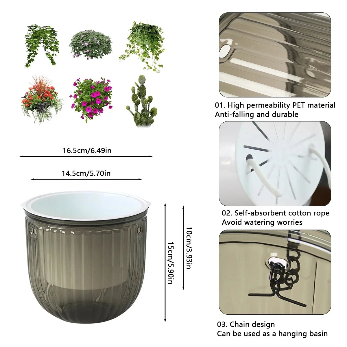 yes2Pcs Flowerpot Self Absorbing Water Hanging Planter Thickened Premium Planter Hydroponic Soil Cultivation Lazy Flower Pot Gar