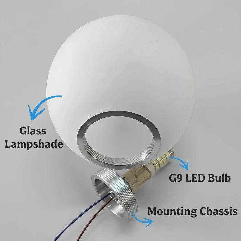 Matte White Glass Ball LED Wall Lamp Concealed Base Milky Globe G9 Sconce Stair Aisle Bathroom Bedroom Bedside Decor Wall Lights