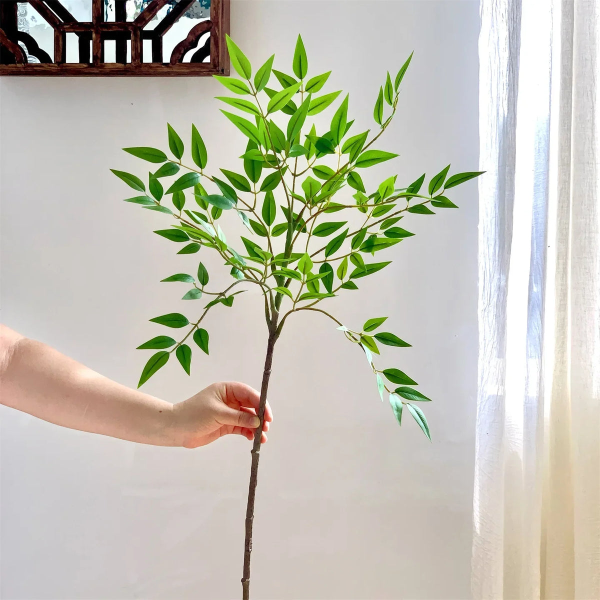 75-110cm Tall Artificial Nandina Plants Fake Tropical Palm Branches Plastic Green Bamboo Leaves For Home Garden Office Decor