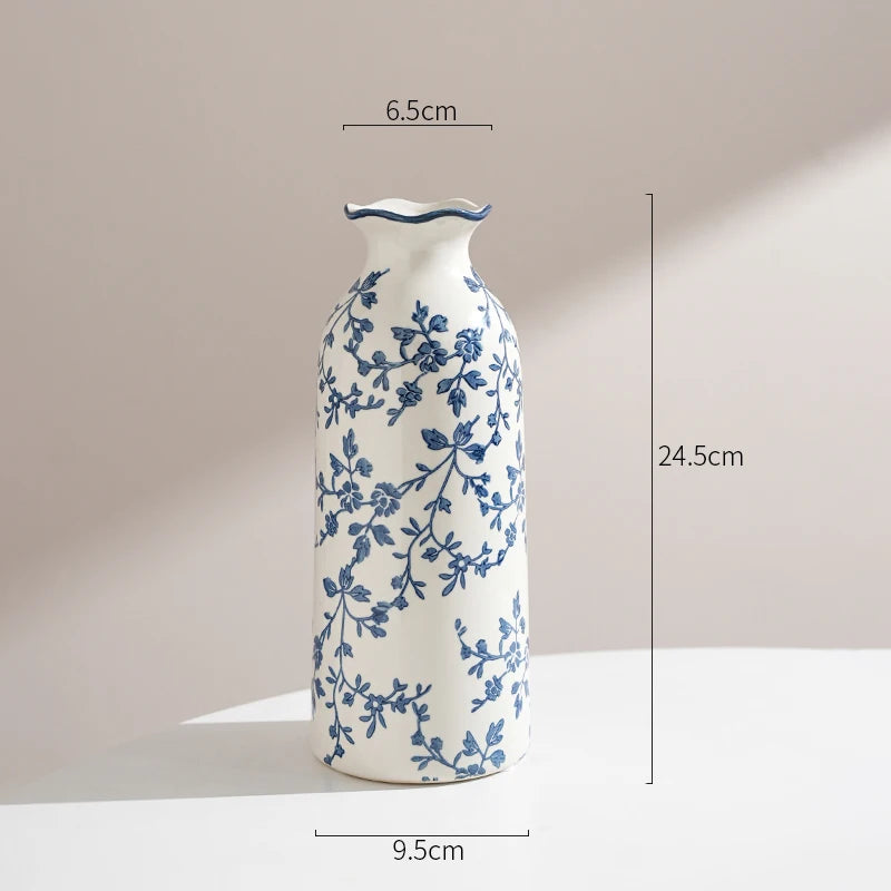 Vintage Ceramics Vases Ornaments Blue and White Porcelain Living Room Decoration Dried Flower Crafts Study Rooms Home Decorative