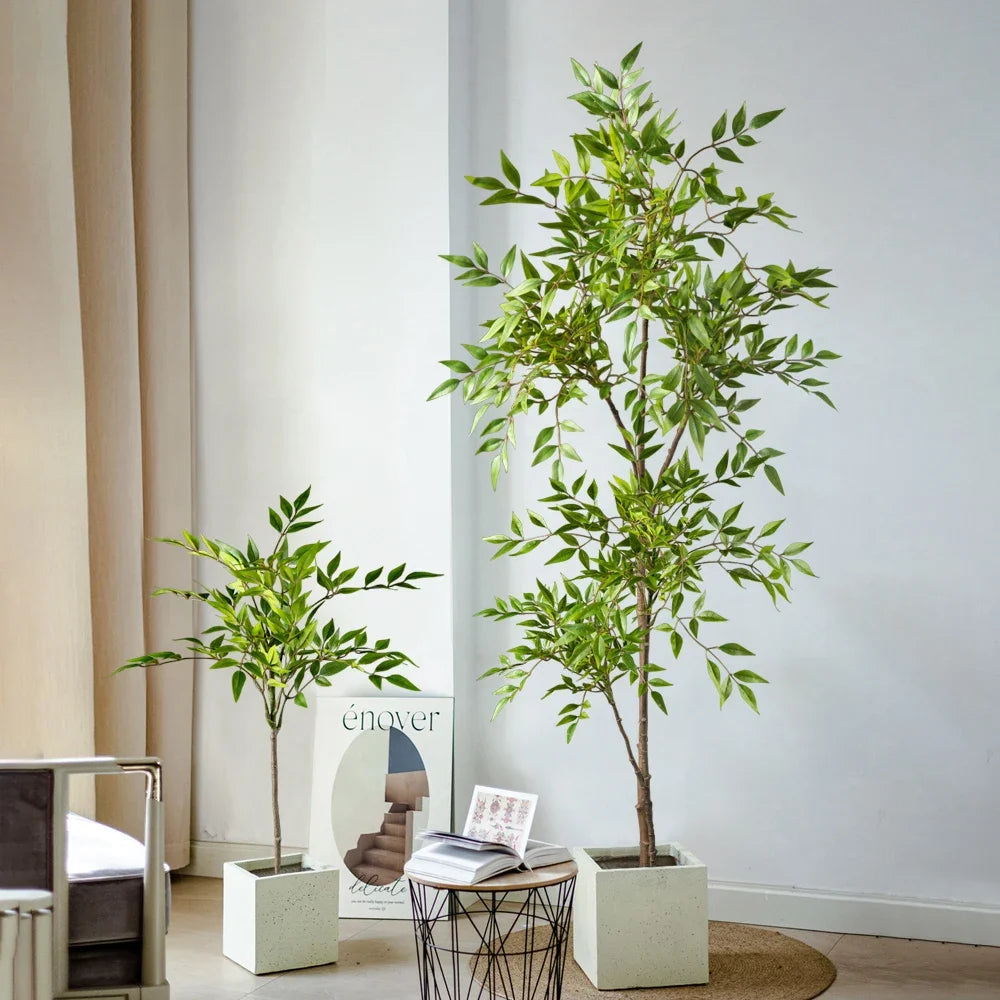 75-110cm Tall Artificial Nandina Plants Fake Tropical Palm Branches Plastic Green Bamboo Leaves For Home Garden Office Decor