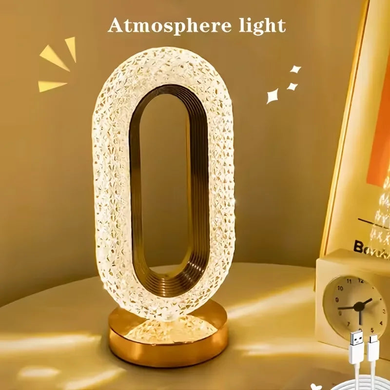 Bedroom Bedside Table Lamp, Rechargeable Touch Light, Crystal Modern Oval Lamp Bedside Table Lamp, Dormitory Living Room Office