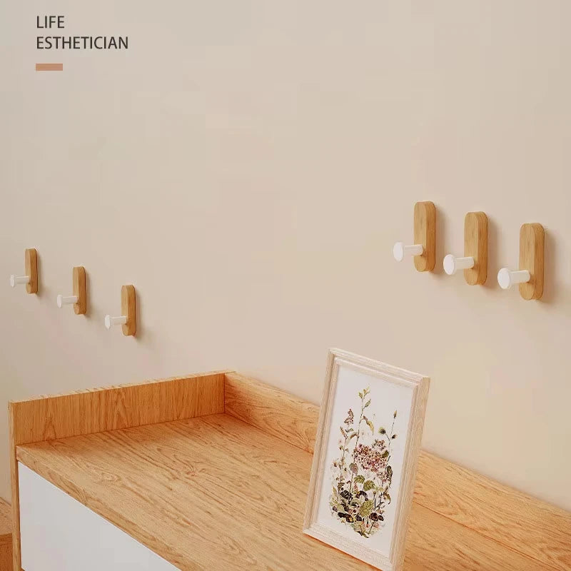 Self-Adhesive Walnut Wood Wall Hooks Minimalist Coat & Towel Hanger