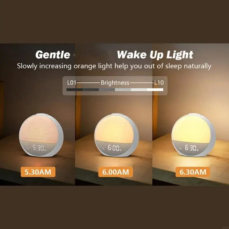 Modern Sunrises Alarm Clock With Brightness Adjustment And 30 Soothings Sound Gentle Wake Up Light Dimmable Clock B03E