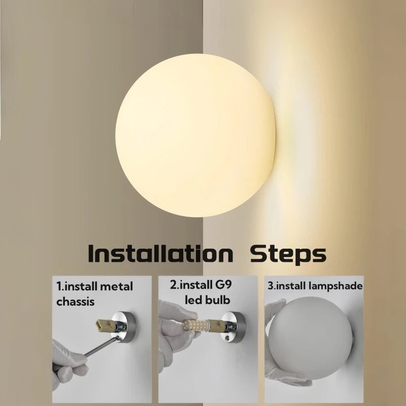 Matte White Glass Ball LED Wall Lamp