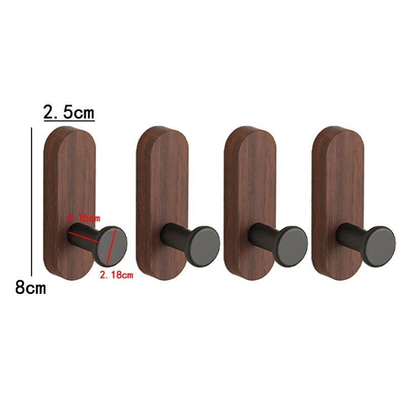 Self Adhesive Mounted Walnut Wood Wall Hooks for Hanging Coat Towel Clothes Blanket Hat Backpack Robe Entryway Key Holder