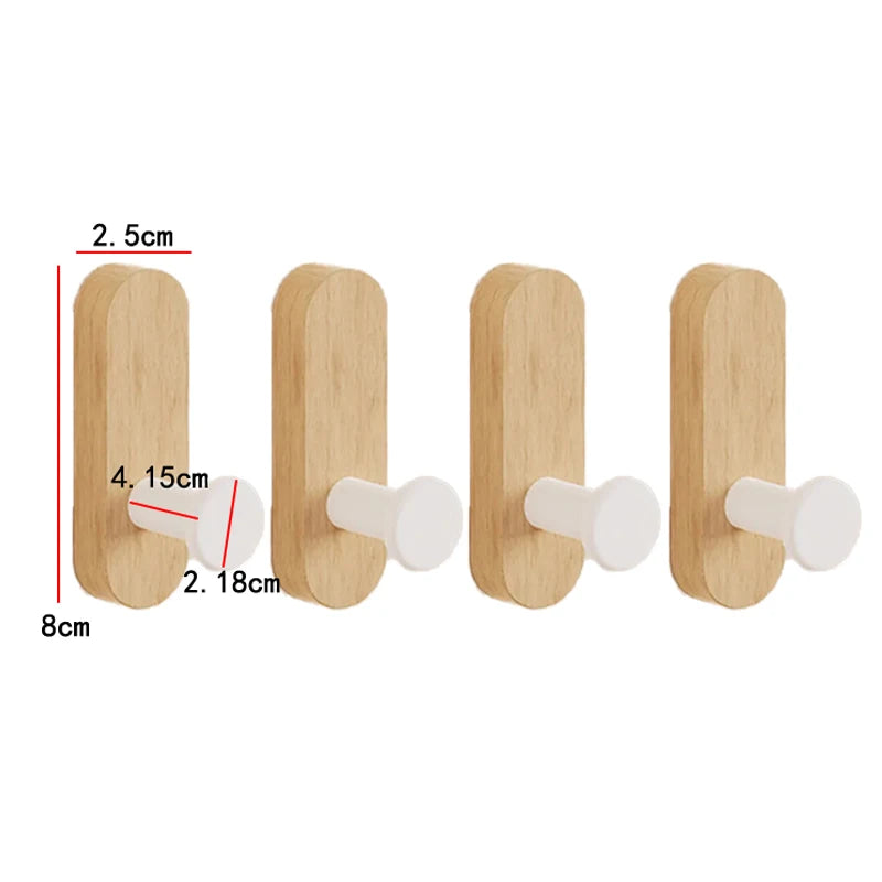 Self Adhesive Mounted Walnut Wood Wall Hooks for Hanging Coat Towel Clothes Blanket Hat Backpack Robe Entryway Key Holder