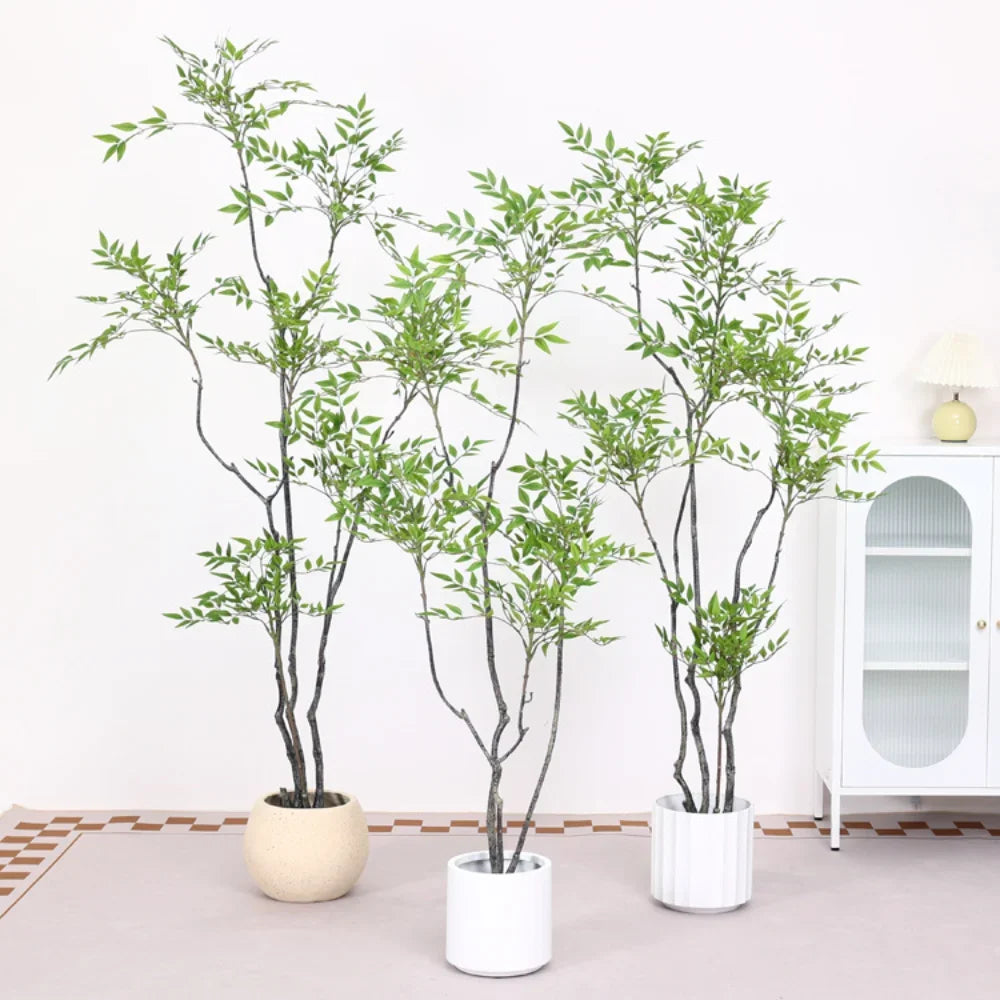 75-110cm Tall Artificial Nandina Plants Fake Tropical Palm Branches Plastic Green Bamboo Leaves For Home Garden Office Decor