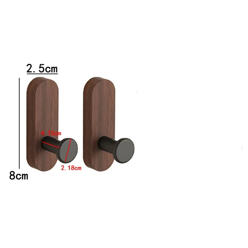 Self Adhesive Mounted Walnut Wood Wall Hooks for Hanging Coat Towel Clothes Blanket Hat Backpack Robe Entryway Key Holder