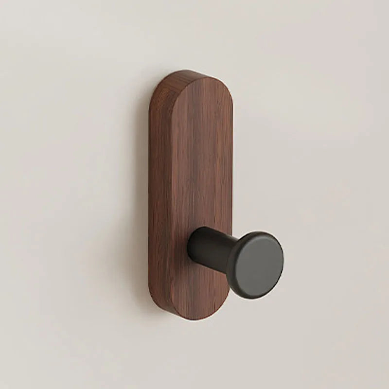 Self Adhesive Mounted Walnut Wood Wall Hooks for Hanging Coat Towel Clothes Blanket Hat Backpack Robe Entryway Key Holder