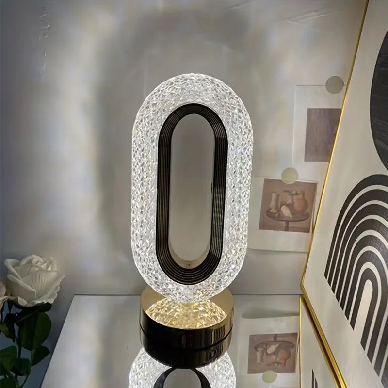 Bedroom Bedside Table Lamp, Rechargeable Touch Light, Crystal Modern Oval Lamp Bedside Table Lamp, Dormitory Living Room Office