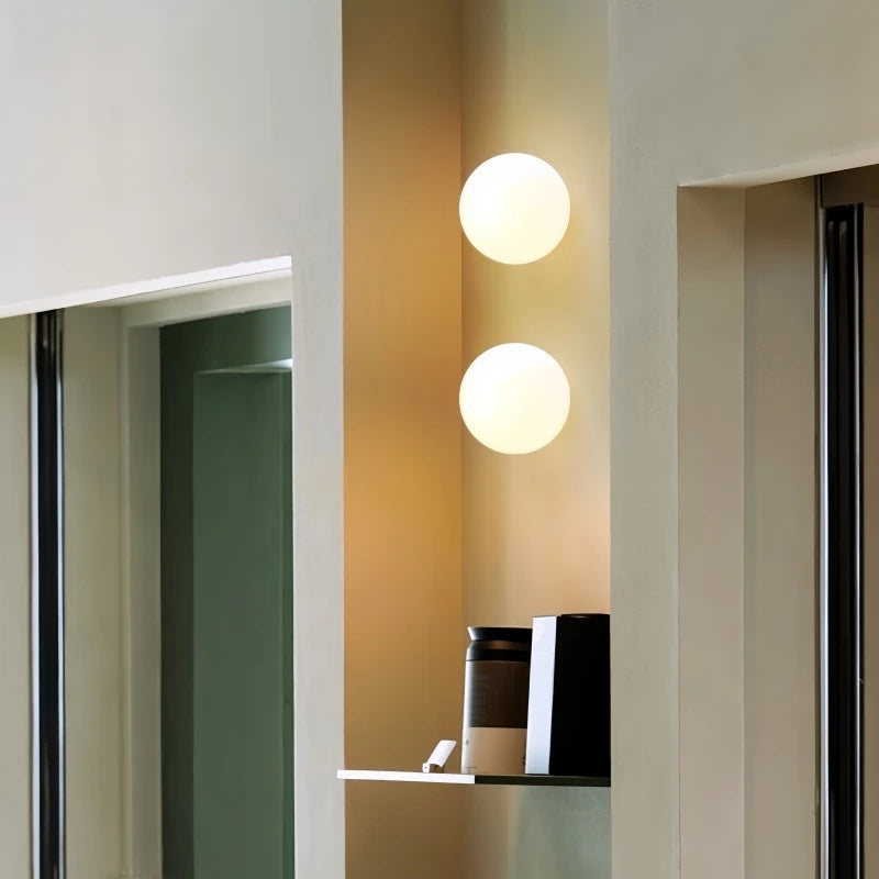 Matte White Glass Ball LED Wall Lamp Concealed Base Milky Globe G9 Sconce Stair Aisle Bathroom Bedroom Bedside Decor Wall Lights